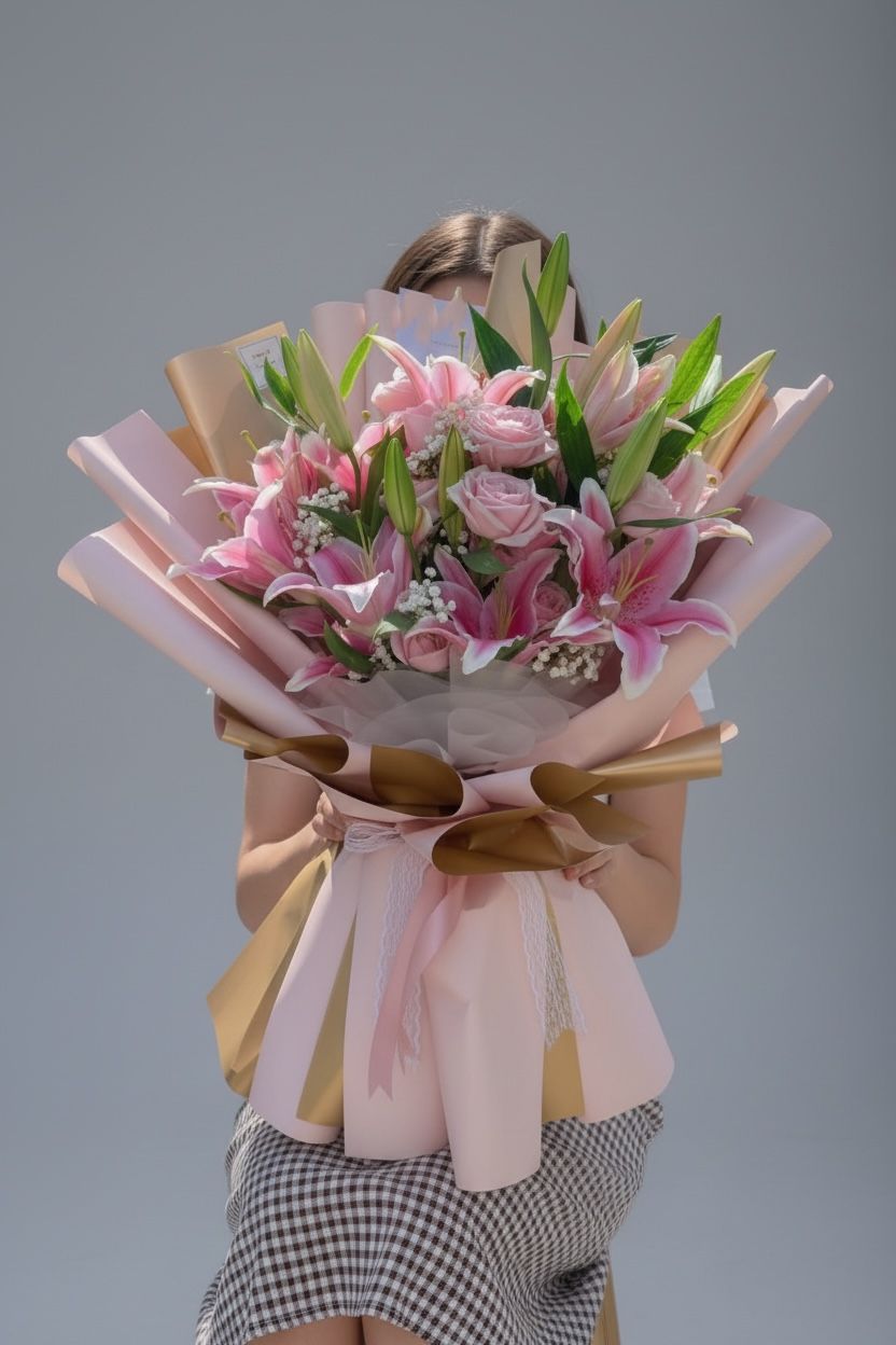 Pembe Lilyum Çiçek Buketi